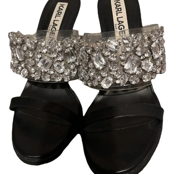 Karl Lagerfeld Shoes - Karl Lagerfeld Black and Silver Crystal Sandals